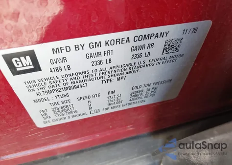 2021 Chevrolet Trailblazer Fwd Lt from USA, damaged, VIN KL79MPS21MB094447